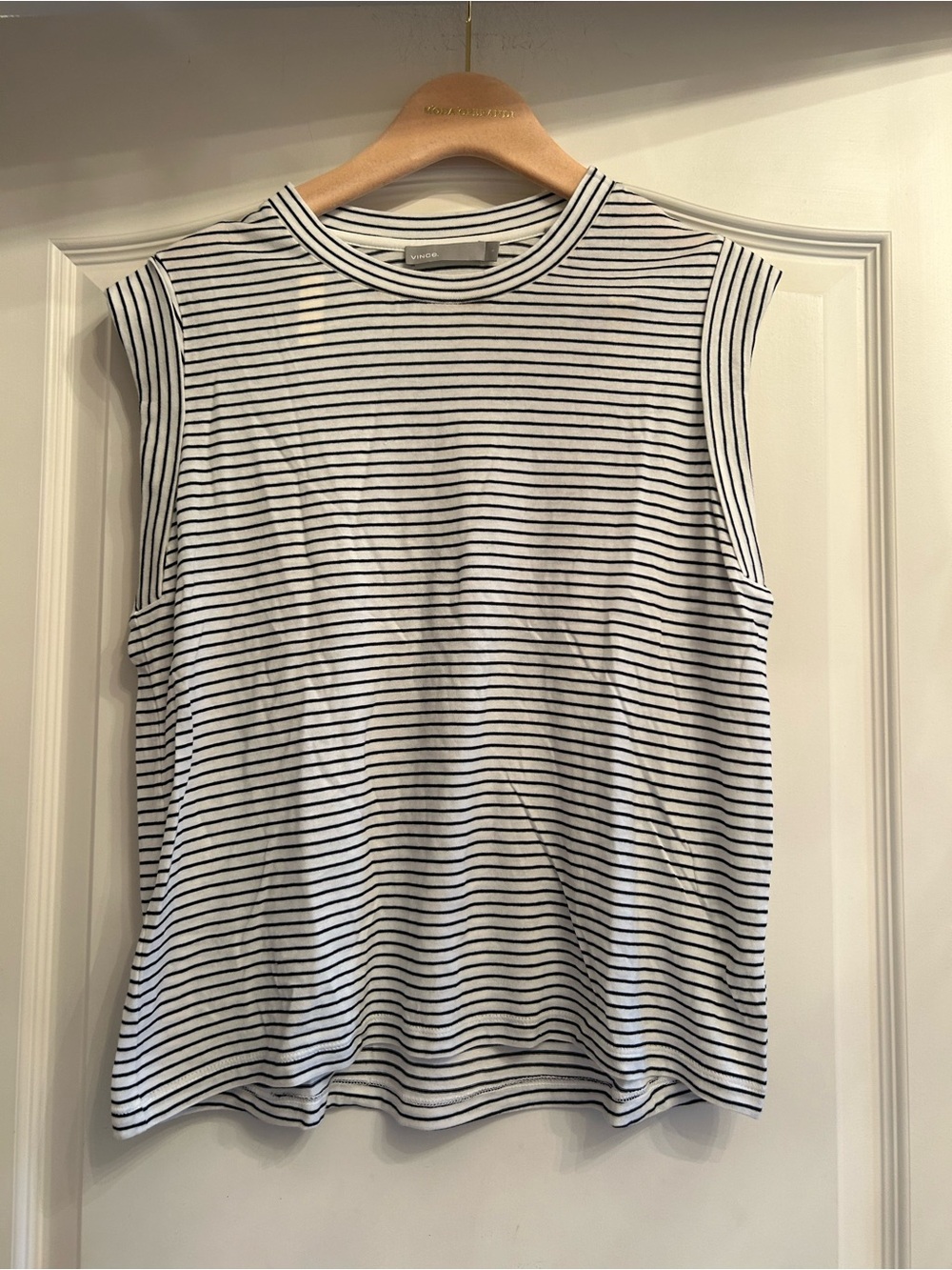 Vince Sleeveless Black & White Striped Tank Top
